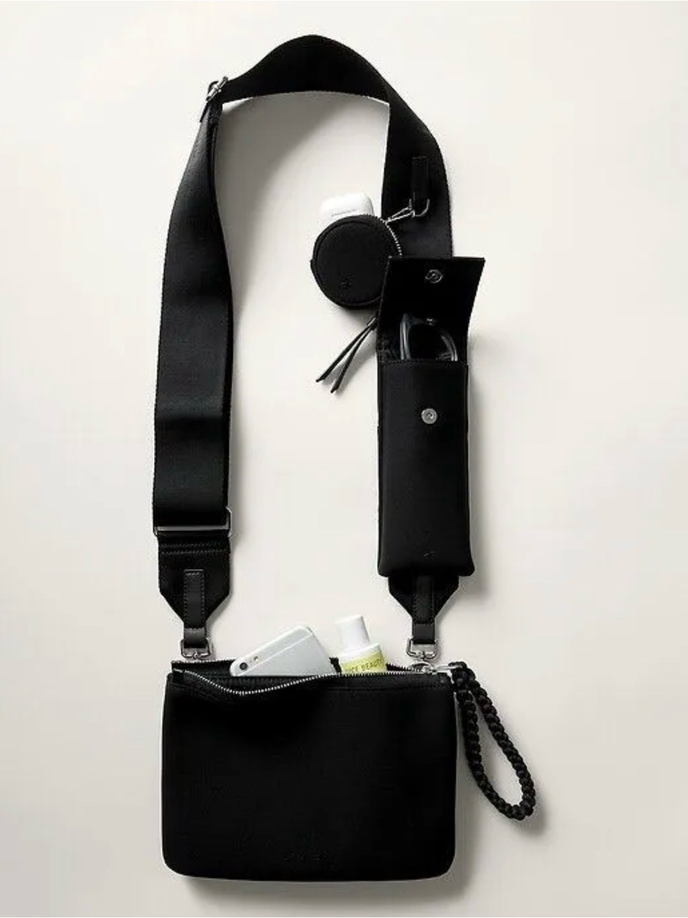 Athleta Black Crossbody Organizer with Braided Wristlet